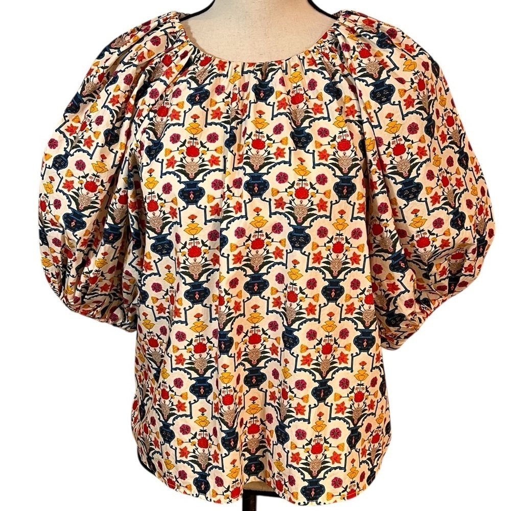 RHODE Colorful Floral Print Puff Sleeve Top Sz-S